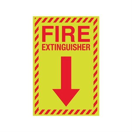 Luminescent Fire Extinguisher Graphic Down Arrow 8"x12" Sign
